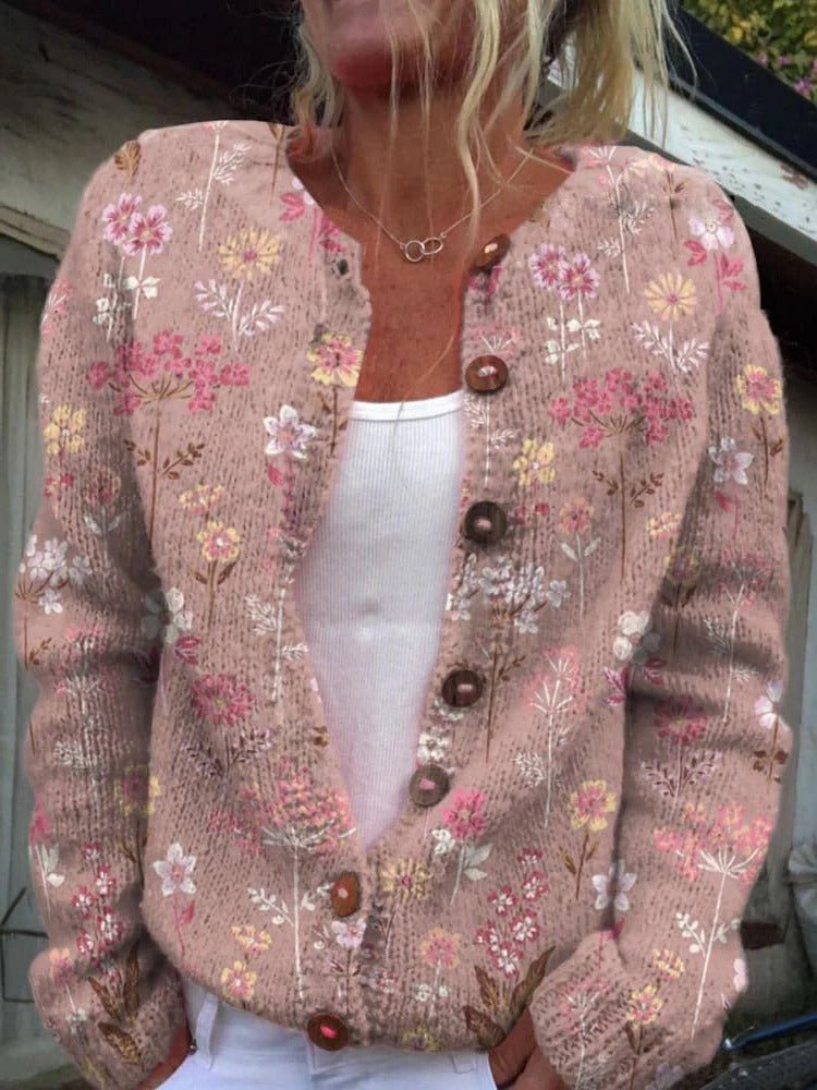 Women's Floral Knit Cardigan - Pink