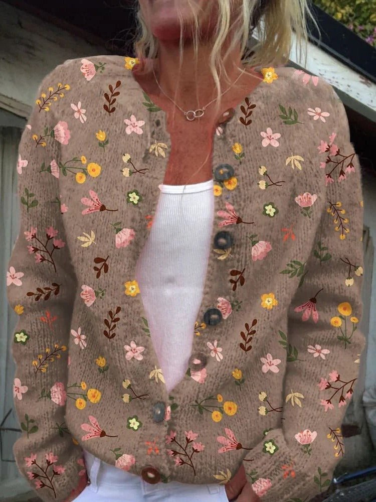 Women's Floral Knit Cardigan - Brown