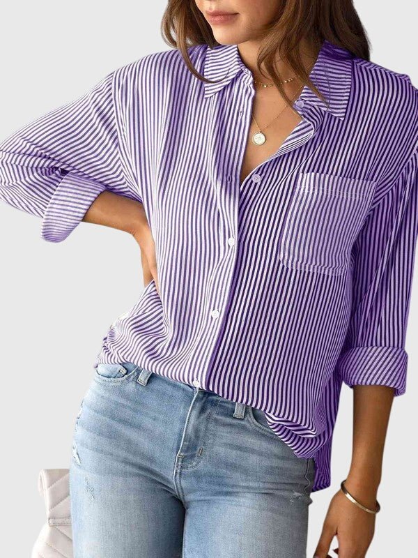 Women's Long Sleeve Striped Tie-Front Shirt