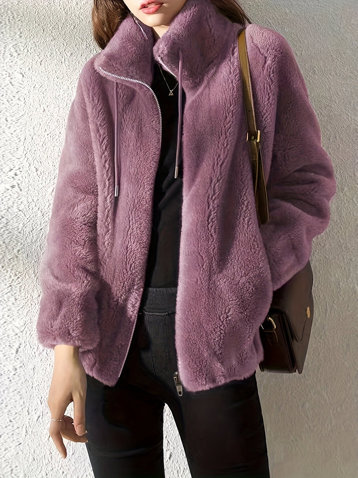 Women's Oversized Faux Fur Jacket - Light Purple
