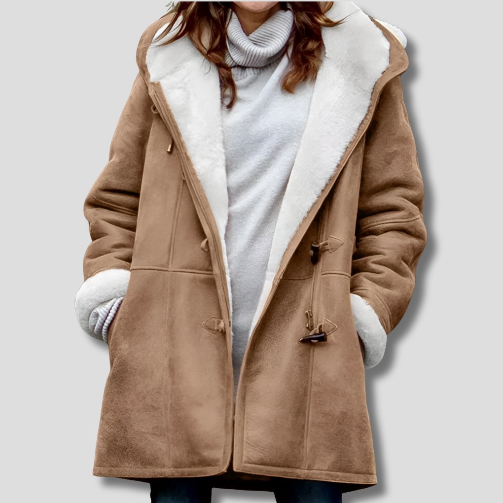 Women's Oversized Suede Duffle Faux Fur Coat - Brown
