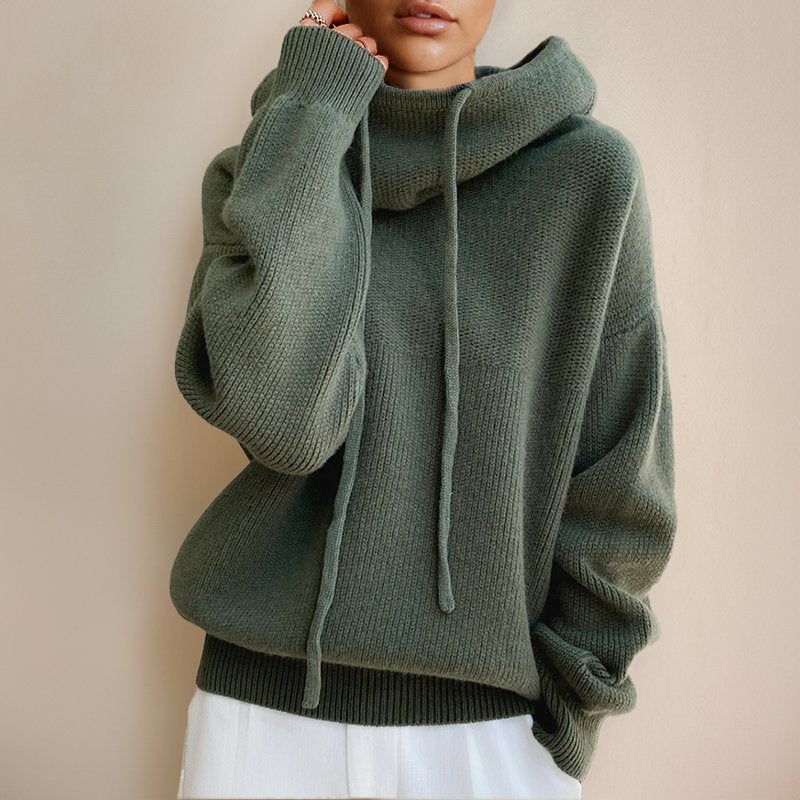 Women's Oversized Wool Hooded Sweater - Green