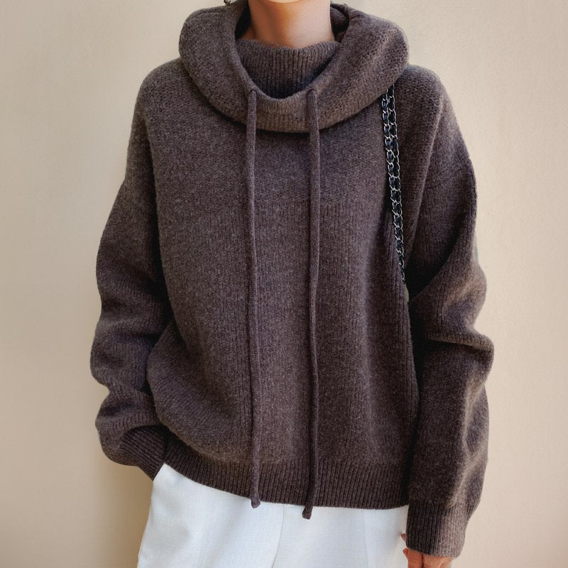 Women's Oversized Wool Hooded Sweater - Grey