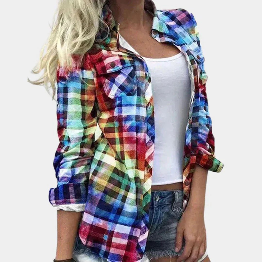 Women's Plaid Flannel Shirt - Multicolored