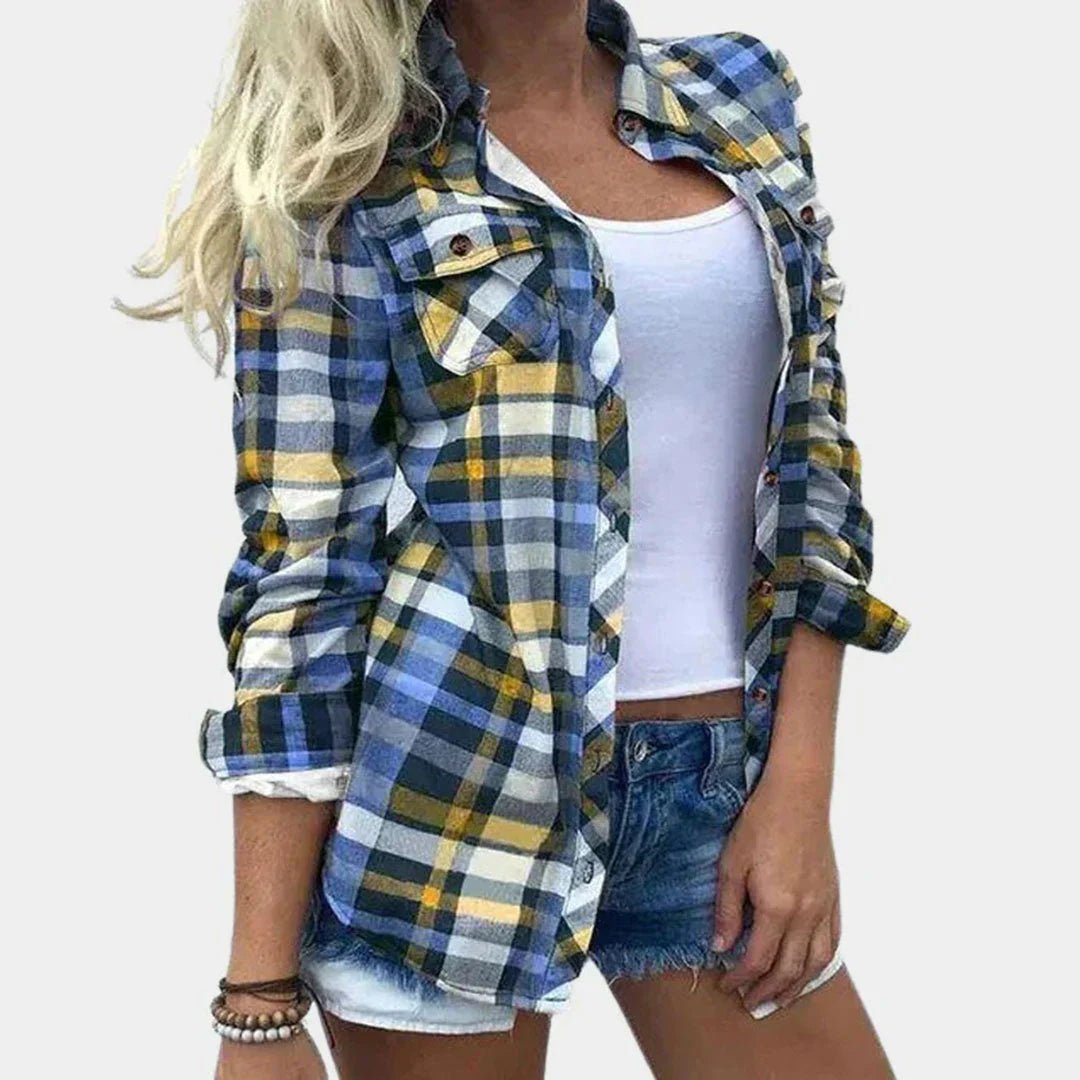 Women's Plaid Flannel Shirt - Blue
