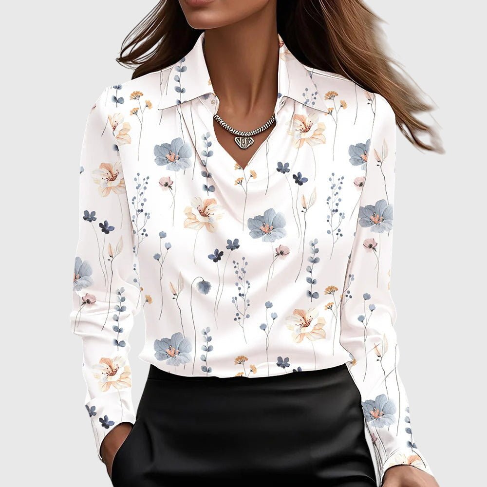 Women's Satin Blouse - White Floral