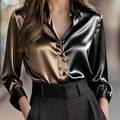 Women's Slim Satin Blouse - Coffee Brown