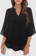 Women's V-Neck Chiffon Blouse - Black