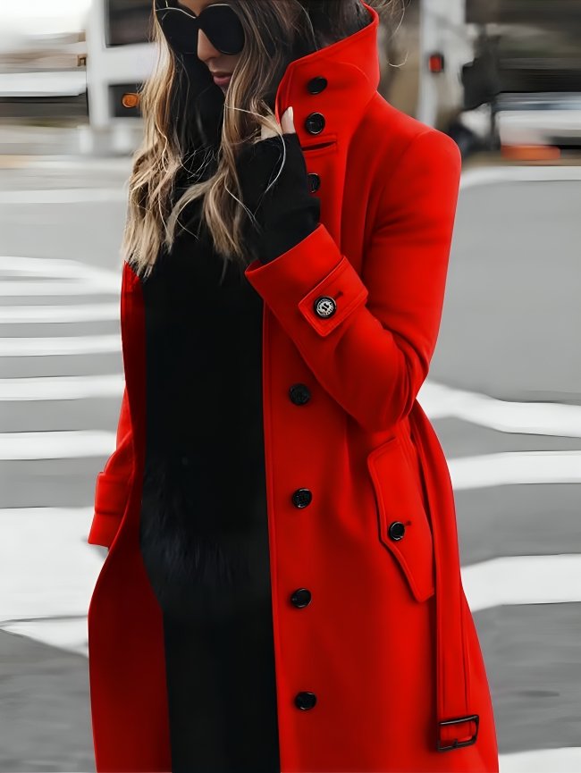 Women's Wool Trench Coat - Red