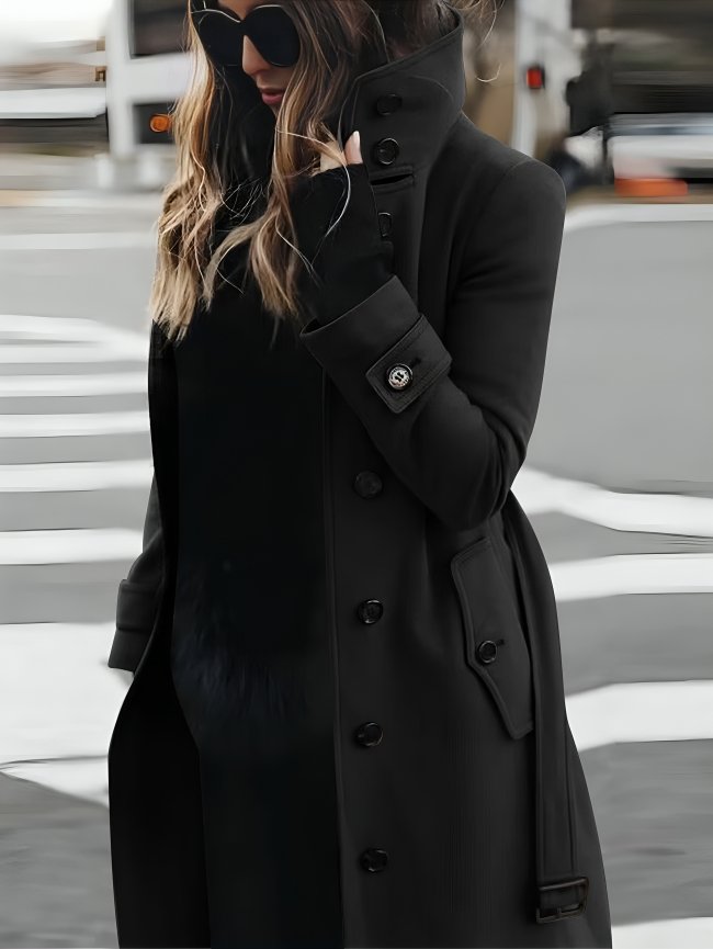 Women's Wool Trench Coat - Black