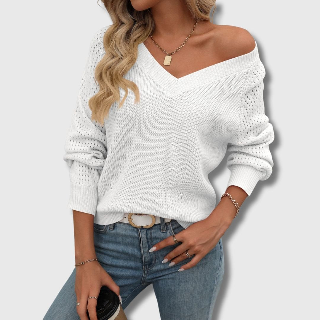Women's Crochet-Sleeve V-Neck Sweater