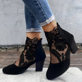 Women's Floral Ankle Boots - Black