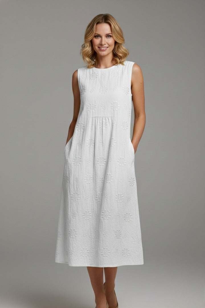 Sleeveless A Line Midi Dress - White