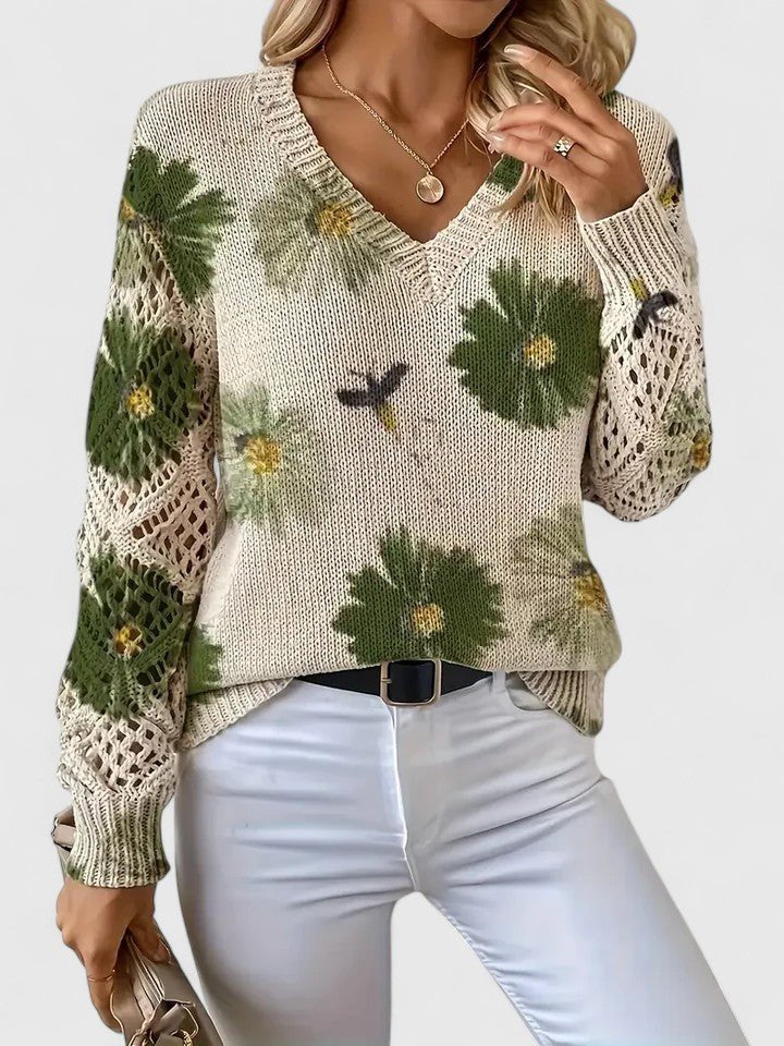 Women's Floral V-Neck Sweater