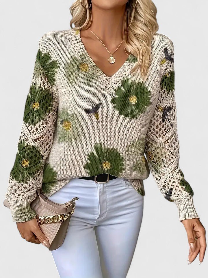 Women's Floral V-Neck Sweater