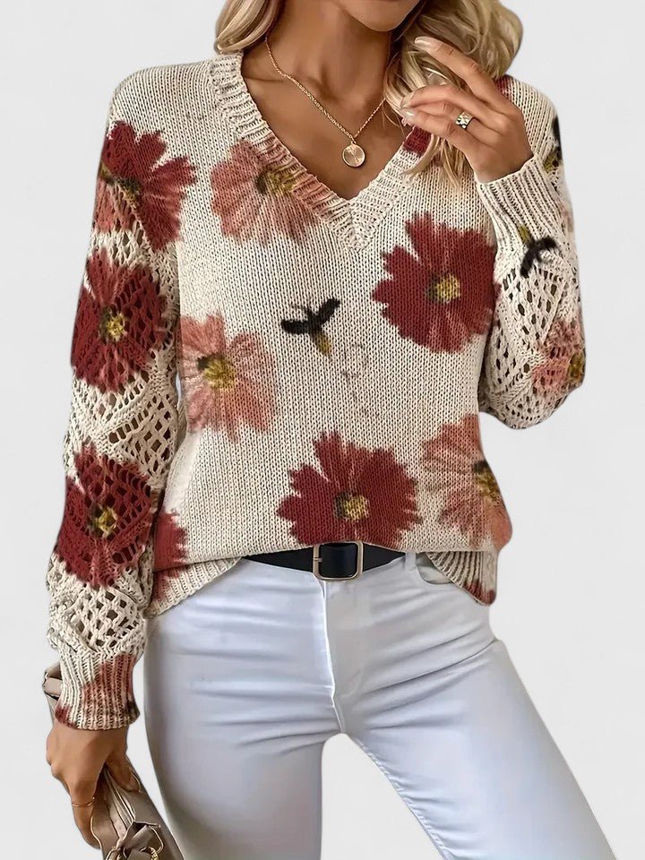 Women's Floral V-Neck Sweater