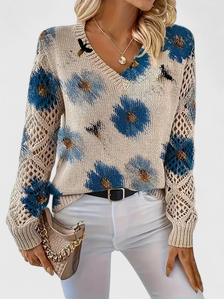 Women's Floral V-Neck Sweater