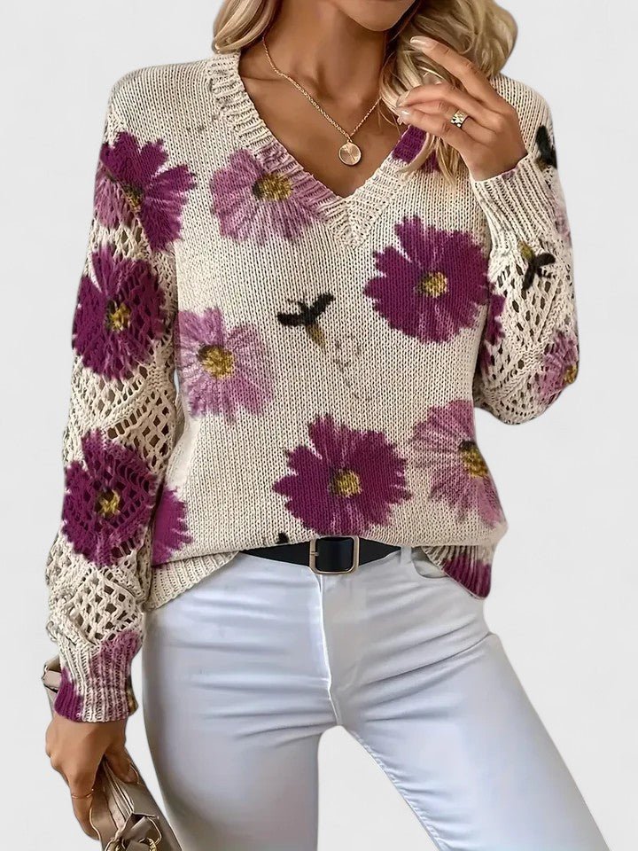 Women's Floral V-Neck Sweater