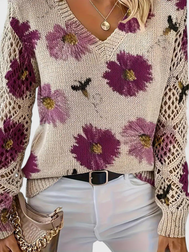 Women's Floral V-Neck Sweater