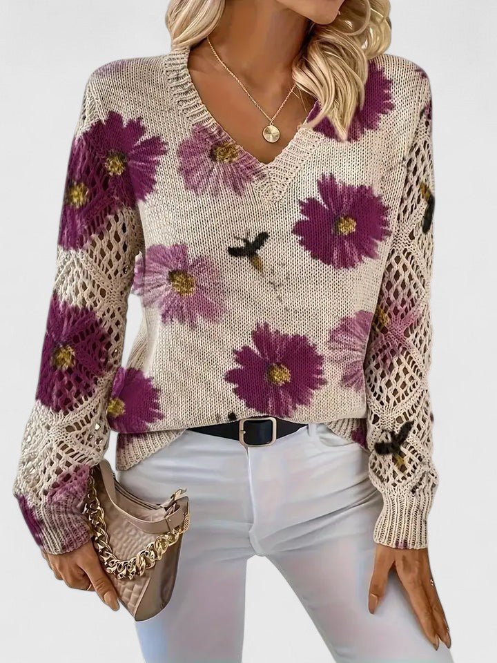 Women's Floral V-Neck Sweater