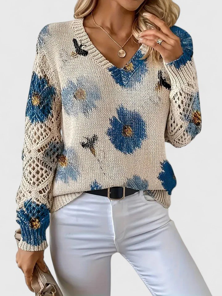 Women's Floral V-Neck Sweater