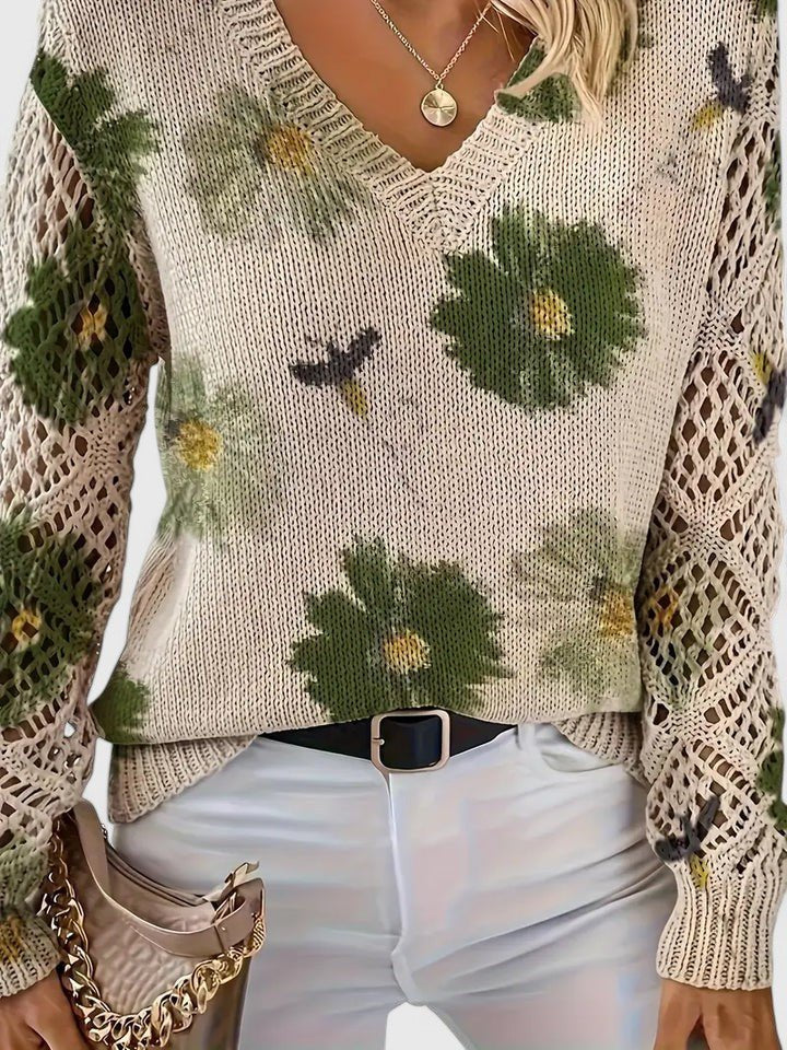 Women's Floral V-Neck Sweater