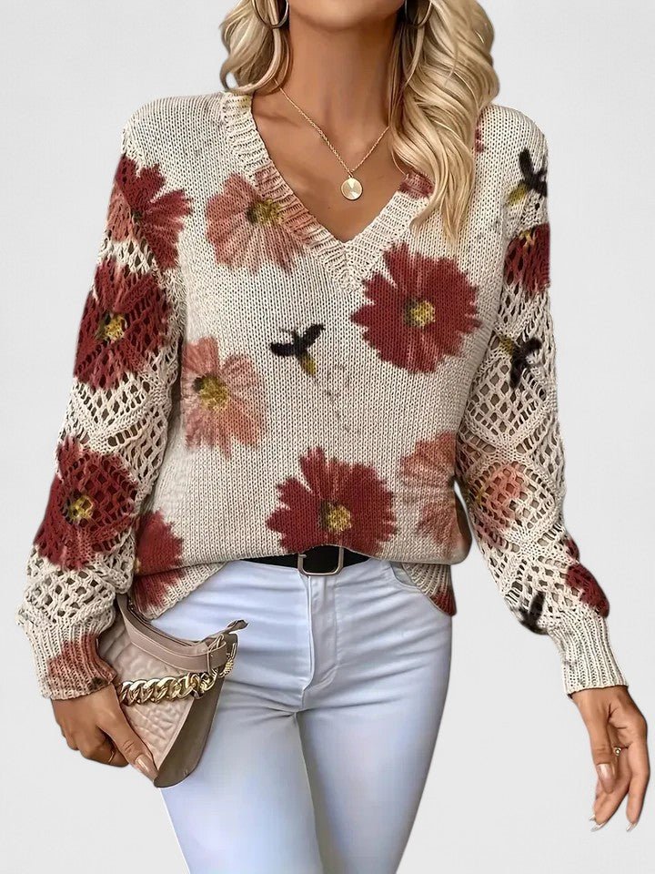 Women's Floral V-Neck Sweater