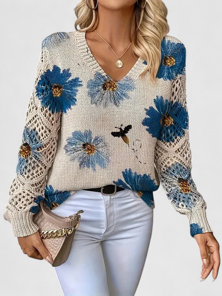 Women's Floral V-Neck Sweater