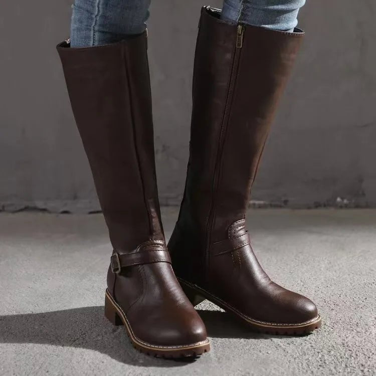 Women's Knee-High Riding Boots - Dark Brown