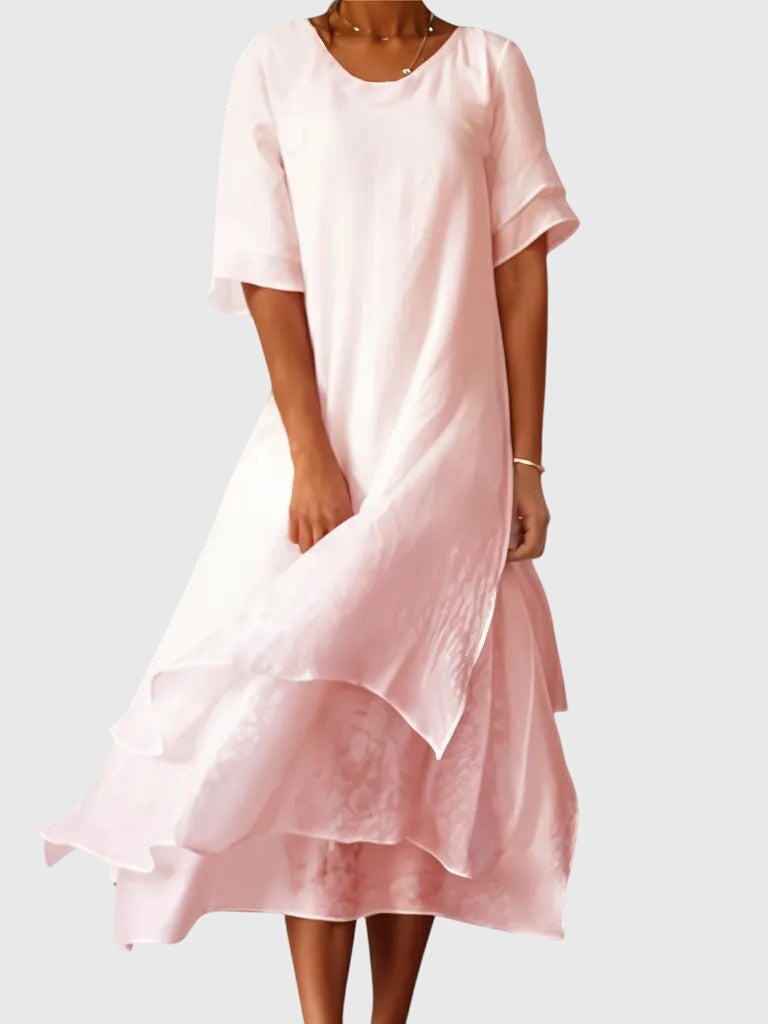 Tiered Ruffle Midi Dress - Pink
