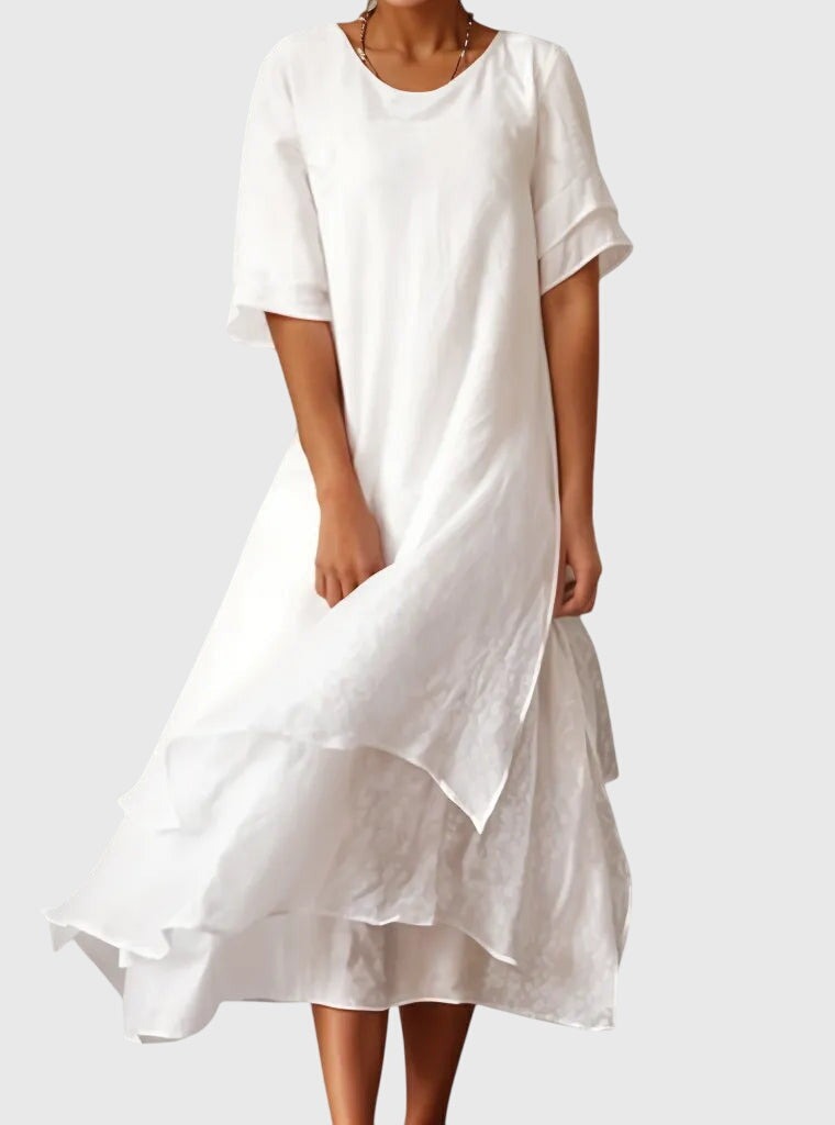 Tiered Ruffle Midi Dress - White