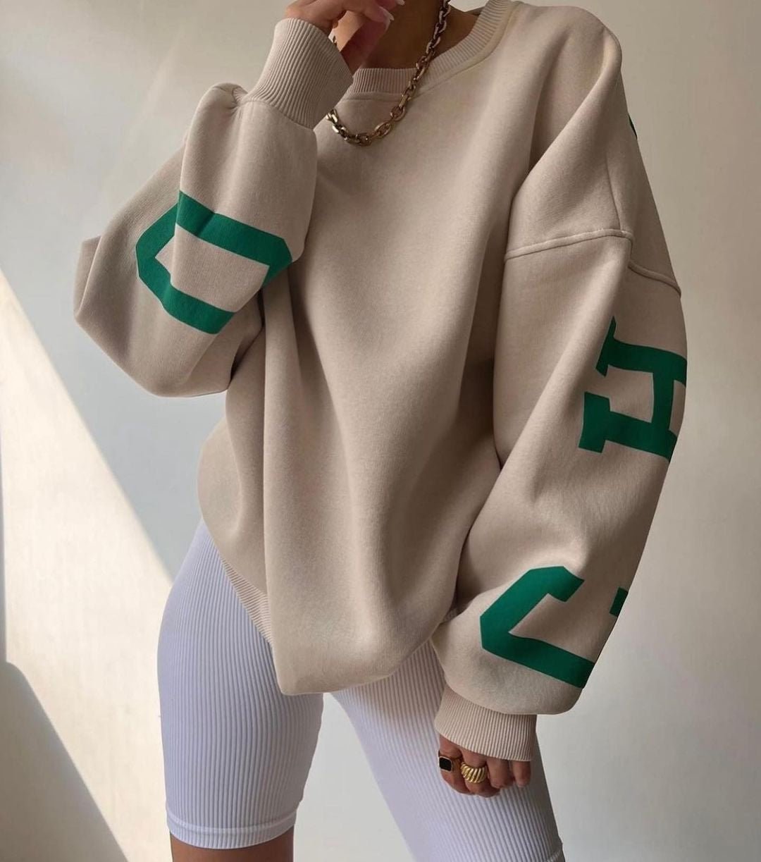 Women's Oversized Crewneck Sweatshirt - Khaki