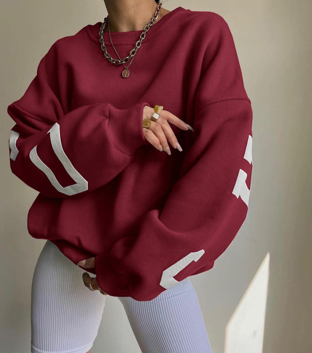 Women's Oversized Crewneck Sweatshirt - Burgundy