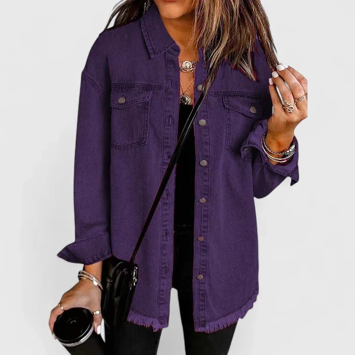 Women's Oversized Denim Shacket - Purple