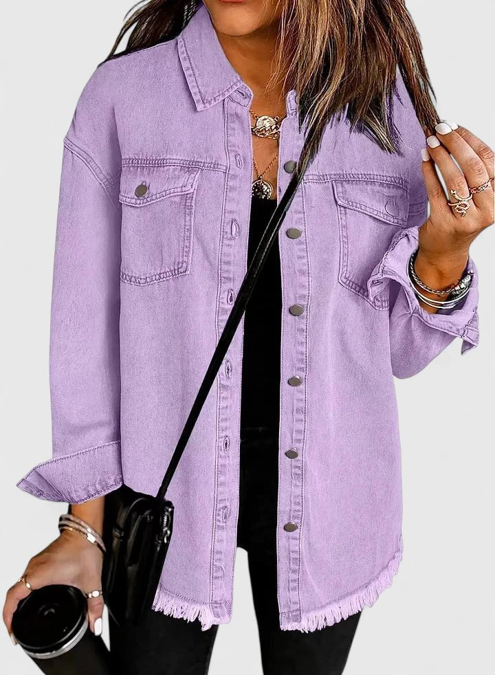 Women's Oversized Denim Shacket - Lilac