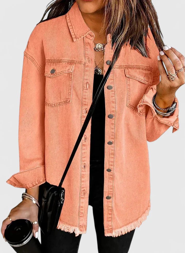 Women's Oversized Denim Shacket - Peach