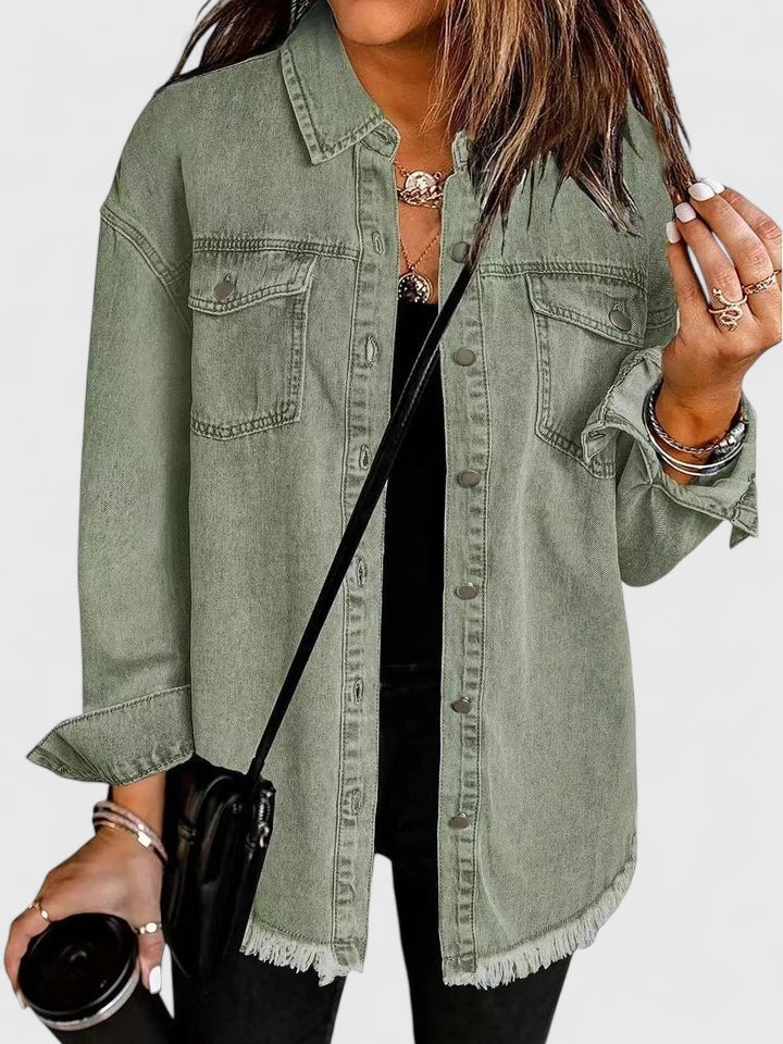 Women's Oversized Denim Shacket - Olive Green