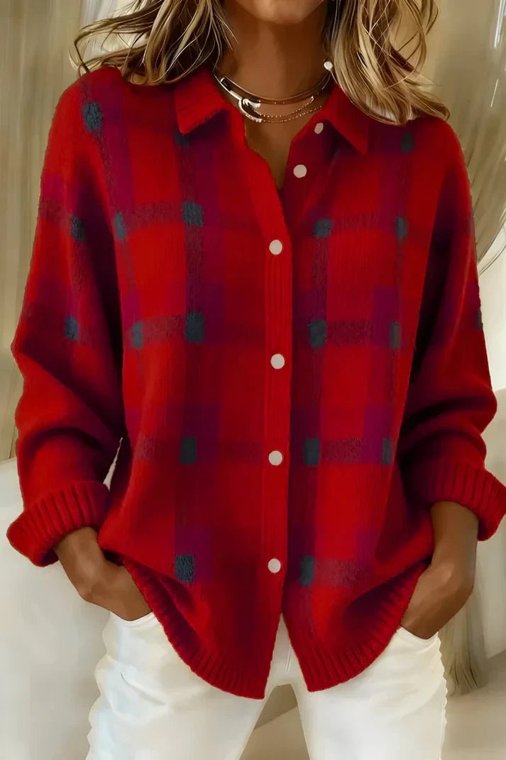 Women's Plaid Wool Shirt Jacket - Red