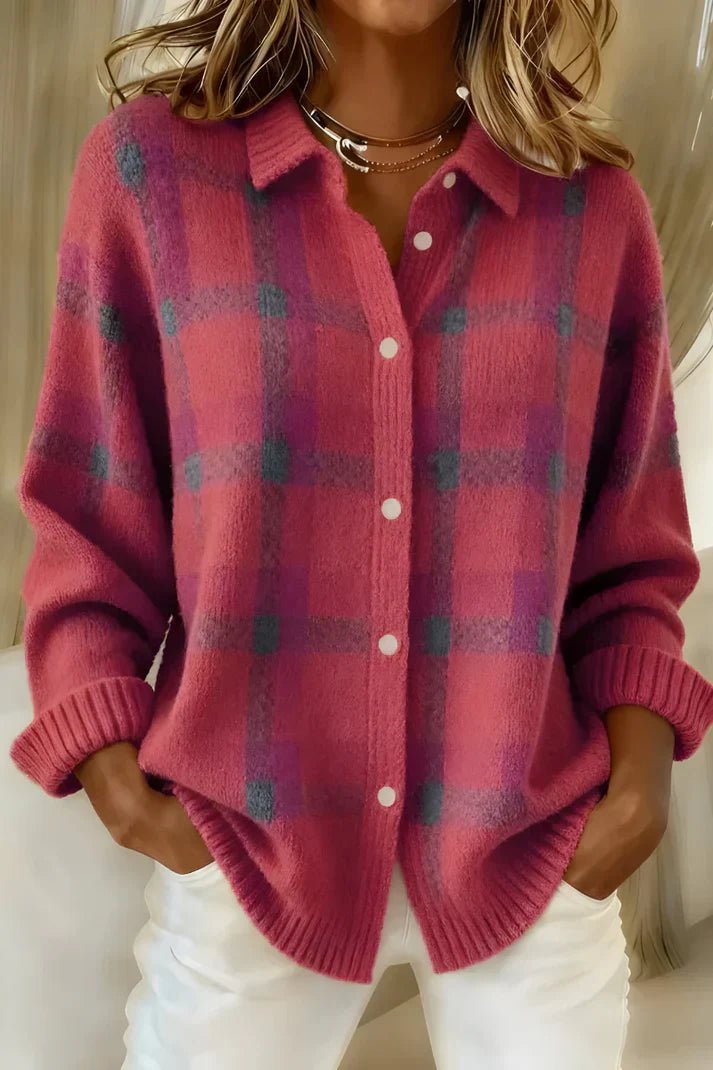 Women's Plaid Wool Shirt Jacket - Pink