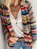 Women's Striped Wool Cardigan - Mixed Color