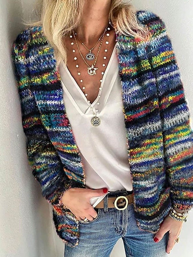 Women's Striped Wool Cardigan - Mixed Color 1