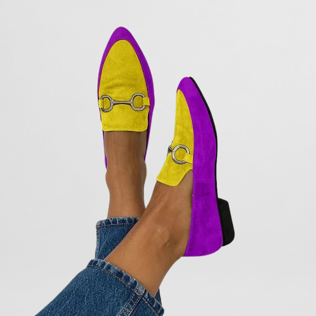Women's Suede Pointed-Toe Loafers - Purple Yellow