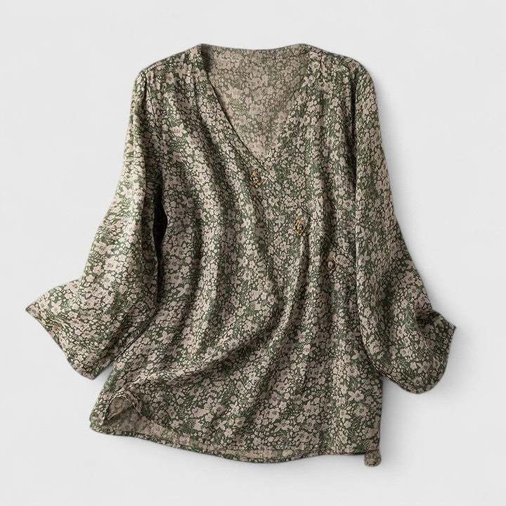 Women's V-Neck Wrap Flannel Blouse - Green