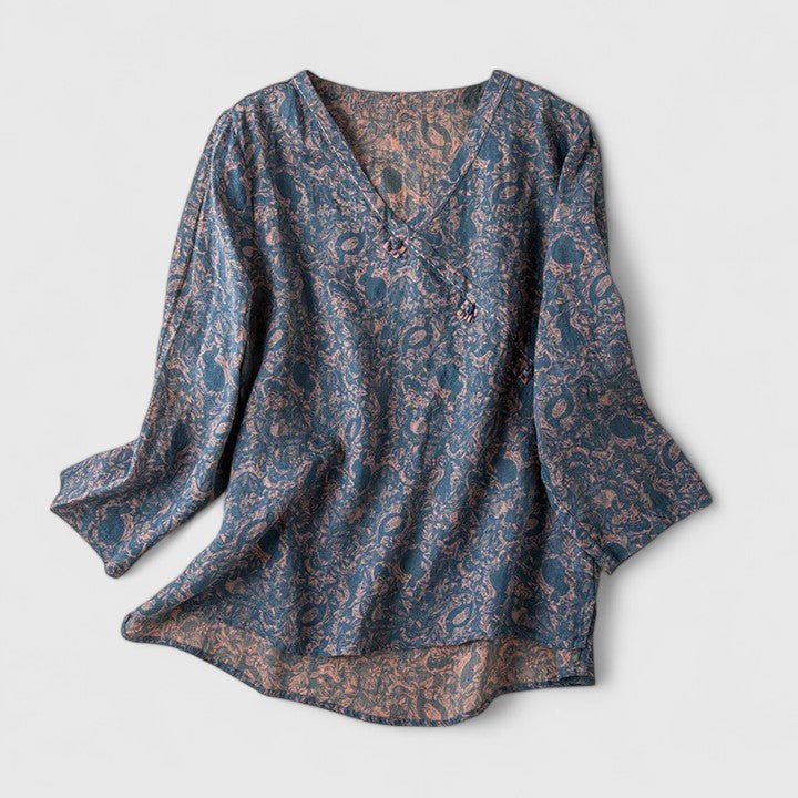 Women's V-Neck Wrap Flannel Blouse - Blue