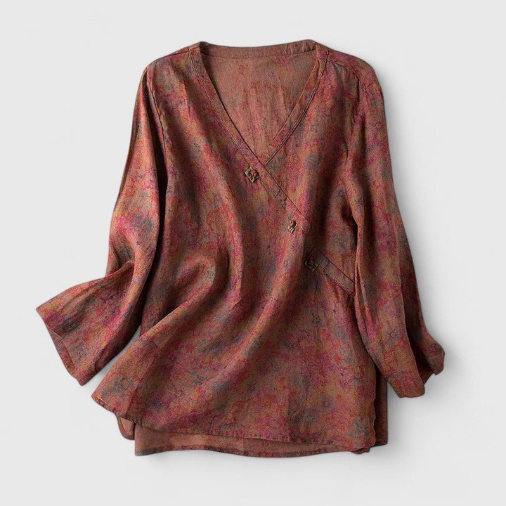 Women's V-Neck Wrap Flannel Blouse - Caramel