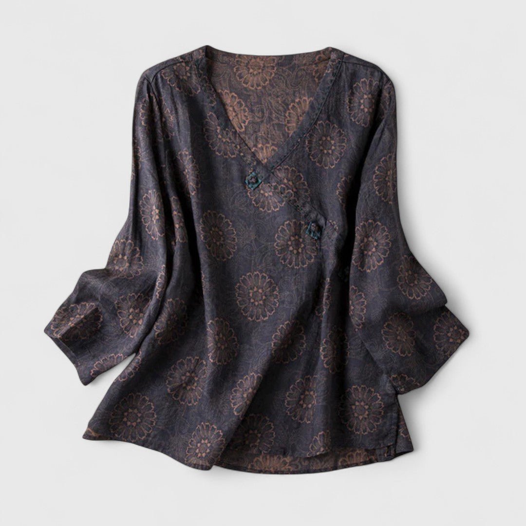 Women's V-Neck Wrap Flannel Blouse - Gray