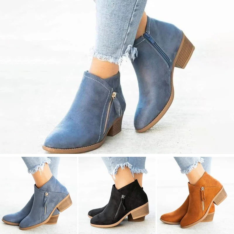 Aurora Women's Suede Block Heel Ankle Boots 6