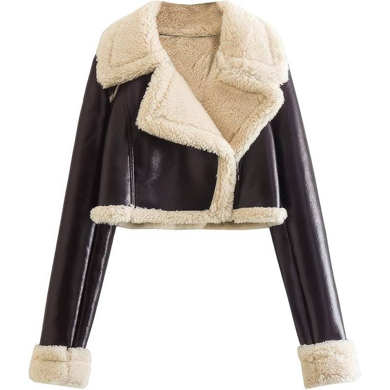Women's Cropped Faux Leather Moto Jacket