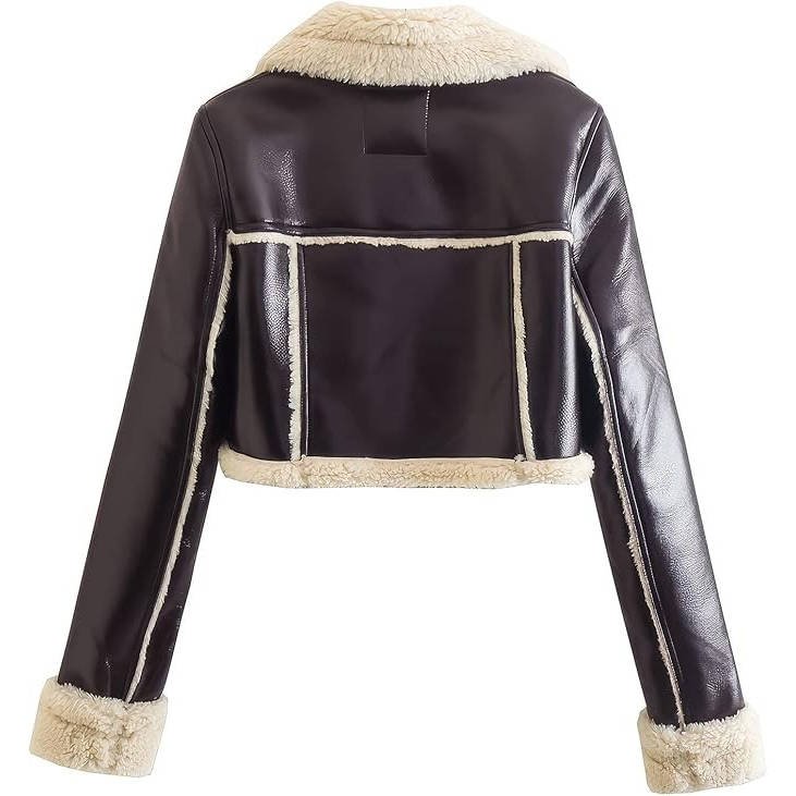 Women's Cropped Faux Leather Moto Jacket