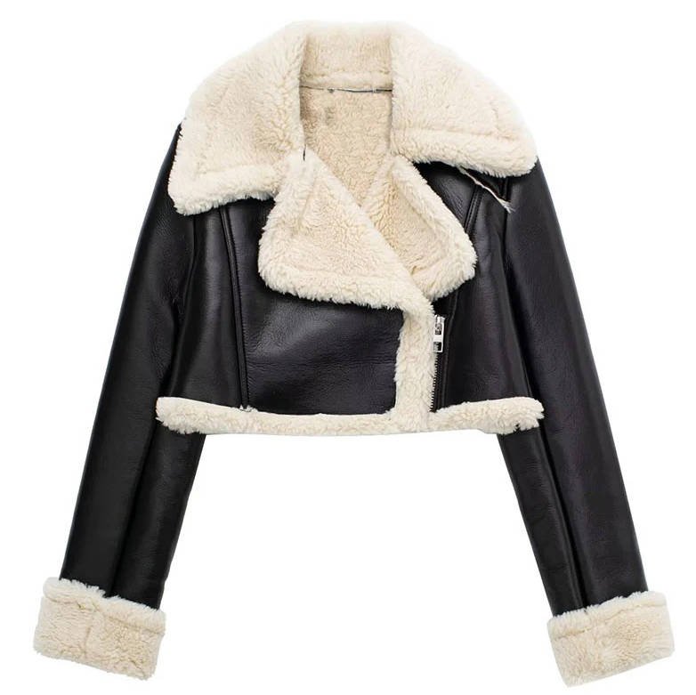 Women's Cropped Faux Leather Moto Jacket